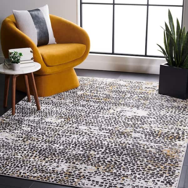 Amelia Charcoal/Gold 7 ft. x 7 ft. Abstract Gradient High-Low Distressed Square Area Rug