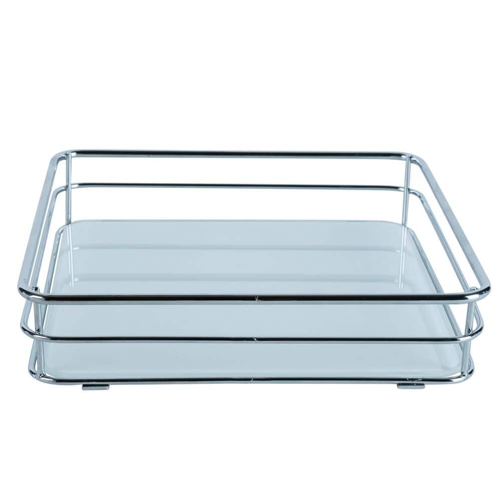Elegant Chrome-Finished Square Vanity Tray with Tempered Glass