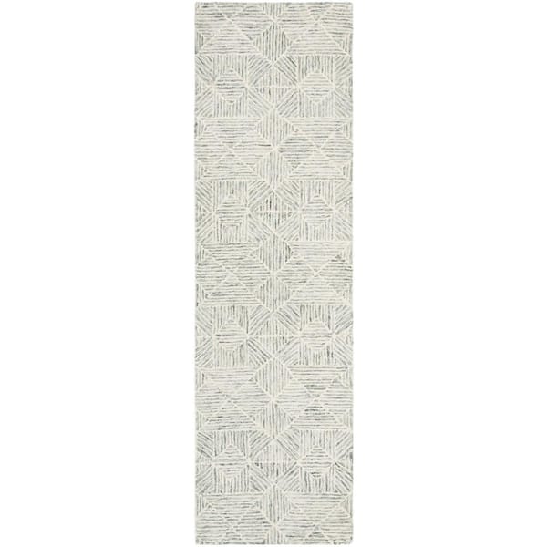 SAFAVIEH Abstract Green/Ivory 2 ft. x 14 ft. Diamond Geometric Runner Rug