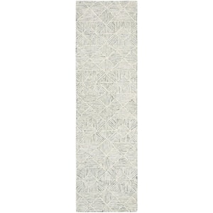 Abstract Green/Ivory 2 ft. x 16 ft. Diamond Geometric Runner Rug