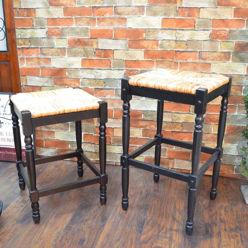 Antique Black Wood 29" Rustic Farmhouse Backless Bar Stool