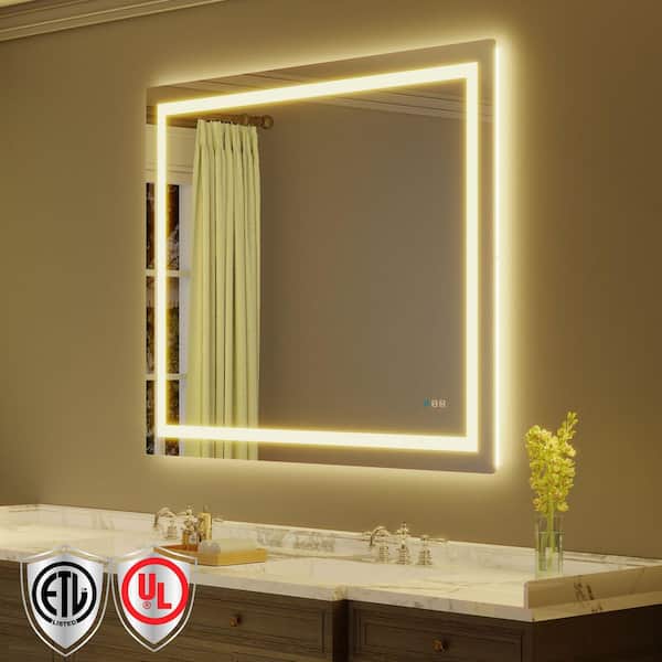 60 in. W x 48 in. H Rectangular Frameless Anti-Fog LED Light Wall Bathroom Vanity Mirror with Backlit and Front Light