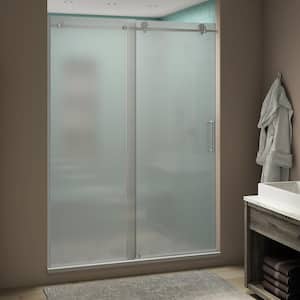 Coraline XL 44 - 48 in. x 80 in. Frameless Sliding Shower Door with Ultra-Bright Frosted Glass in Stainless Steel