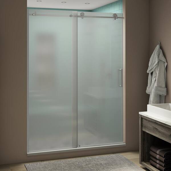 Aston Coraline XL 44 - 48 in. x 80 in. Frameless Sliding Shower Door with Ultra-Bright Frosted Glass in Stainless Steel