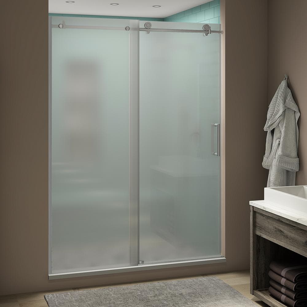 Coraline XL 64 - 68 in. x 80 in. Frameless Sliding Shower Door with Ultra-Bright Frosted Glass in Stainless Steel price history on PriceWatchPro