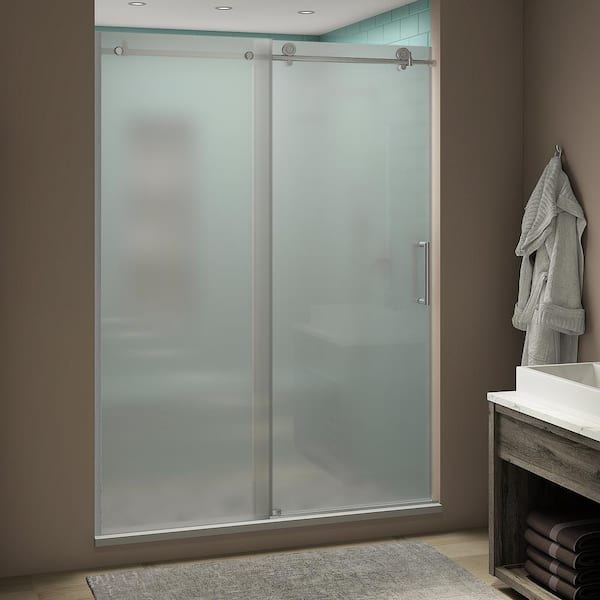 Aston Coraline XL 68 - 72 in. x 80 in. Frameless Sliding Shower Door with Ultra-Bright Frosted Glass in Stainless Steel