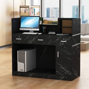 47.2 in. Rectangle Black Wood Writing Desk Reception Desk Executive Computer Workstation W/Lockable Drawers, Cabinet