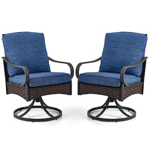 2-Piece Patio Dining Chairs Set, Outdoor Swivel Rocker Patio Chairs with Cushion, Wicker Patio Chairs, Blue