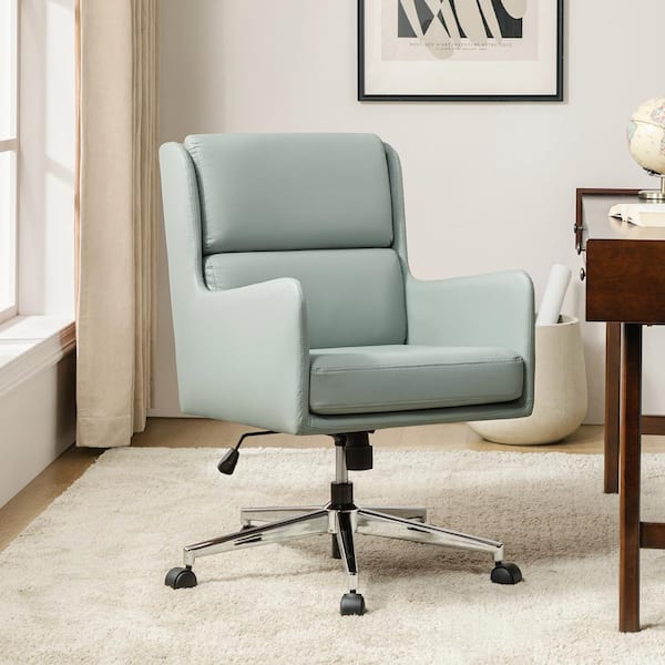 JAYDEN CREATION Edmund in Sage Modern Faux Leather Tilting Office Chair with Metal Legs