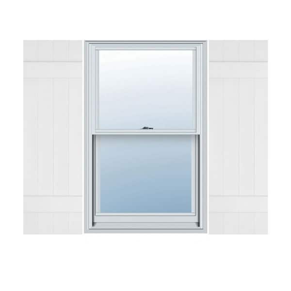 Ekena Millwork 14 in. x 47 in. Lifetime Vinyl Standard Four Board Joined Board and Batten Shutters Pair Bright White