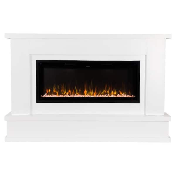 Patton Venetian 64 in. 5000 BTU Freestanding Smart Electric Fireplace Mantel Package in White, Multi-Color Flames, Wi-Fi