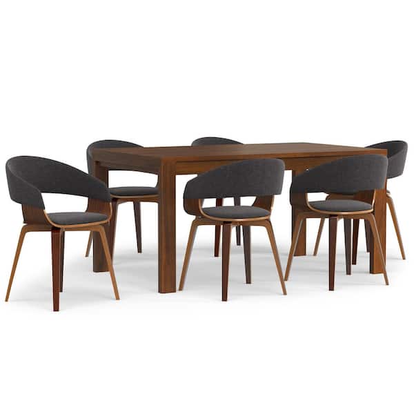 Simpli Home Lowell / Wilson 7-Piece Dining Set in Charcoal Grey Linen Look Fabric