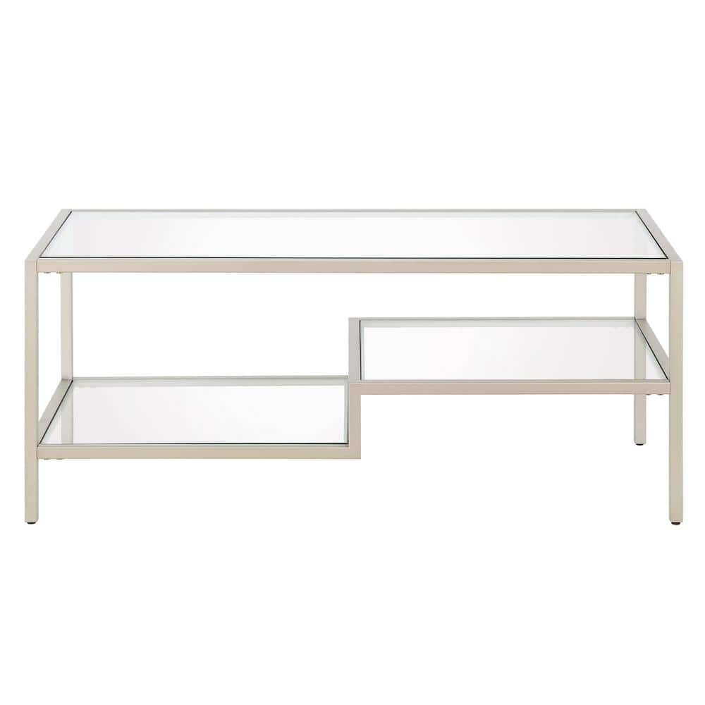 Satin Nickel Medium Rectangular Glass Coffee Table