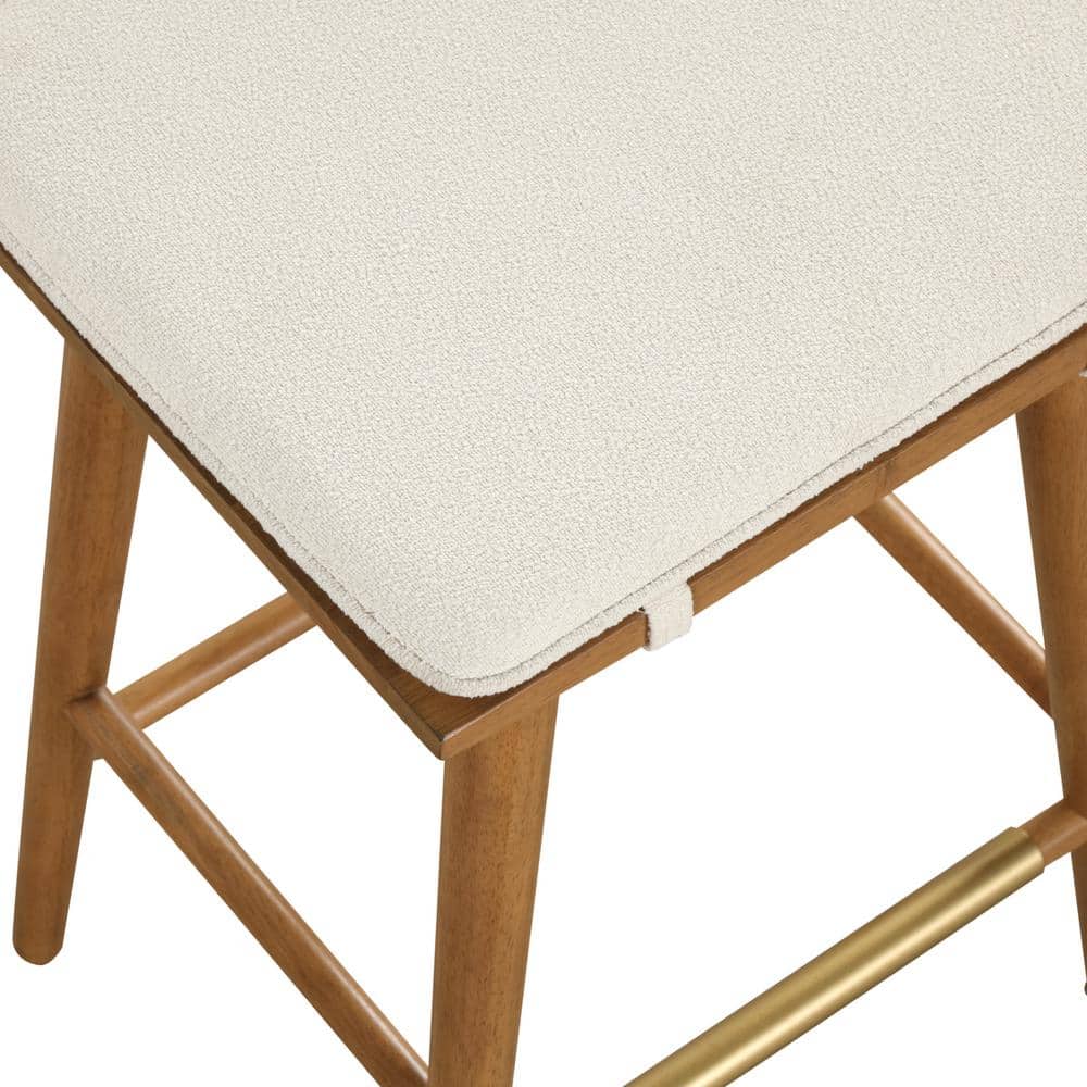 Brown Wood and Metal Backless Saddle Barstool with Padded Seat