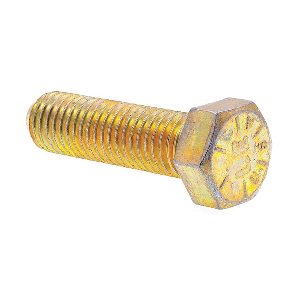 9/16 in.-12 x 2 in. Grade 8 Yellow Zinc Plated Steel Hex Head Cap Screws  (10-Pack)