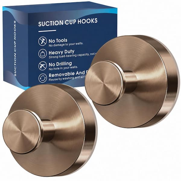 J-Hook Bronze 2 Pack Suction Cup Hooks for Shower Finish No Drill Towel Robe Hooks for Bathroom Walls Glass
