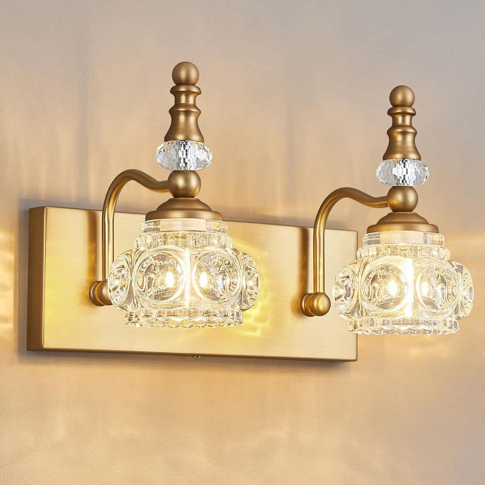 Home Lighting Fixture Width 11.81 in. 2-Light Brass Modern Glass Crystal Vanity Light-Vintage for Bathroom(JW-493) price history on PriceWatchPro