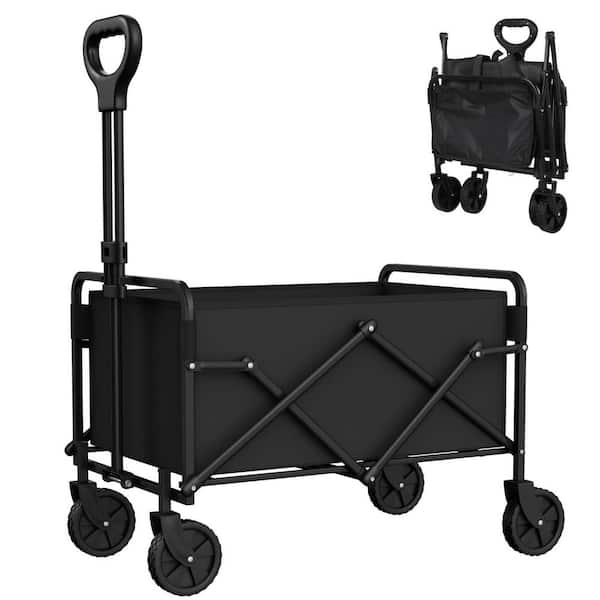 Oumilen 5.3 cu. ft. Steel Garden Carts Heavy-Duty Collapsible Wagon, Adjustable Height and Angles Black