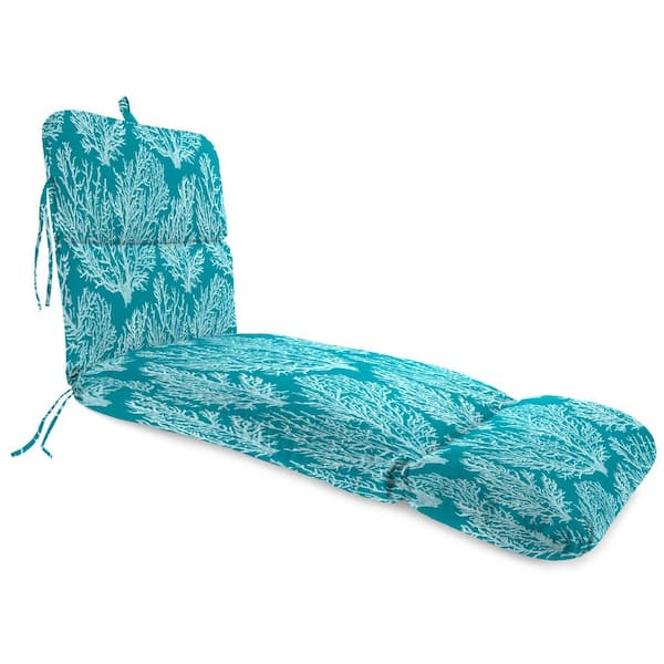 Jordan Manufacturing 22 in. x 74 in. Outdoor Chaise Lounge Cushion w/Ties & Hanger Loop Seacoral Turquoise Nautical Rectangular Knife Edge