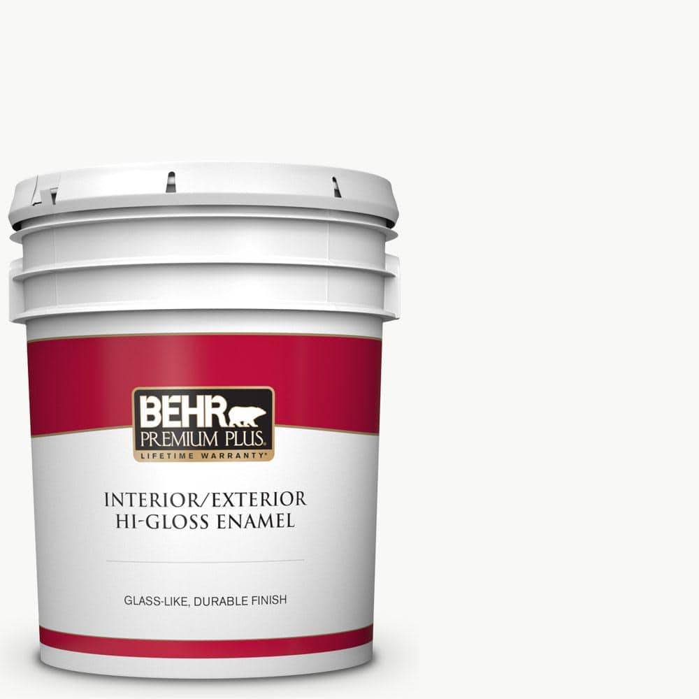 BEHR PREMIUM PLUS 5 gal. Ultra Pure White Hi-Gloss Enamel Interior/Exterior  Paint 805005 - The Home Depot