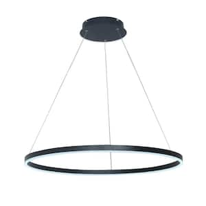 1-Light 32 in. Circle Dimmable Integrated LED Black Chandelier for Living Room Bedroom Hotel