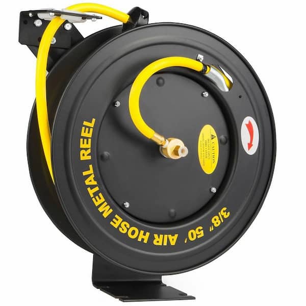 Stark 43550 50 ft. x 3/8 in. I.D Retractable All-Weather Rubber Air Hose Reel with Auto Rewind, 1/4 in. NPT