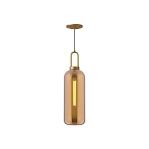 Soji 6 in. 1 Light 60-Watt Aged Gold/Copper Glass Pendant Light