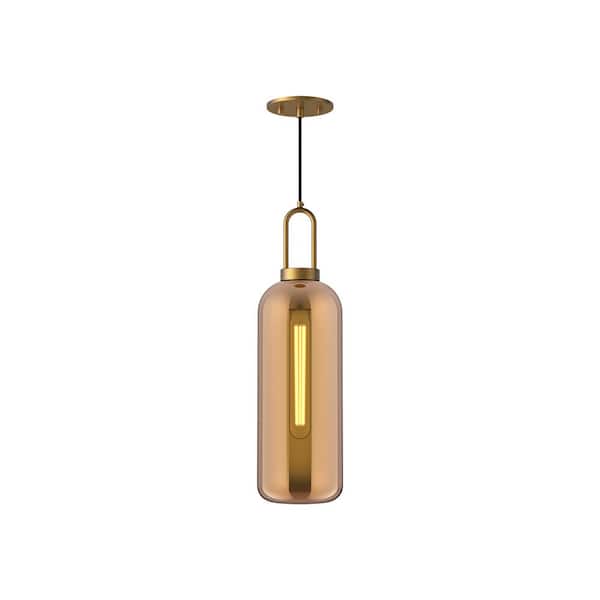 ALORA MOOD Soji 6 in. 1 Light 60-Watt Aged Gold/Copper Glass Pendant Light