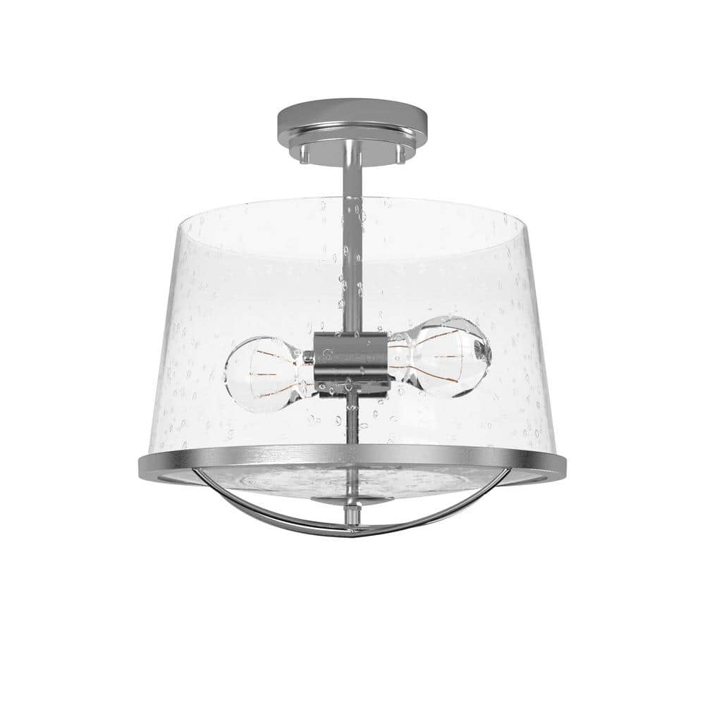 Darby Satin Platinum Glass Semi-Flush Mount Ceiling Light