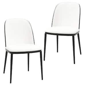 Tule Modern Black/White Dining Side Chair with PU Leather Seat and Steel Frame (Set of 2)