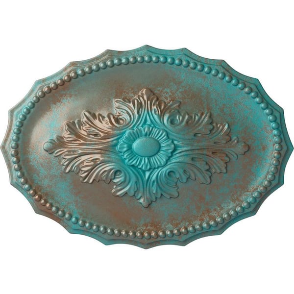 Ekena Millwork 16-7/8 in. W x 11-3/4 in. H x 1-1/2 in. Oxford Urethane Ceiling Medallion, Copper Green Patina