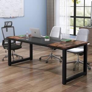 70.8 in. Executive Desk Black and Rustic Brown Engineered Wood Computer Desk with Thicken Frame