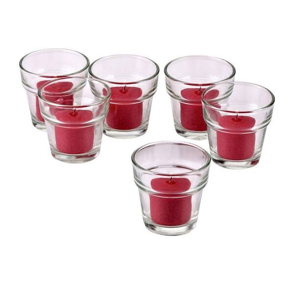 Light In The Dark Clear Glass Flower Pot Votive Candle Holders with Red Votive Candles (Set of 72)