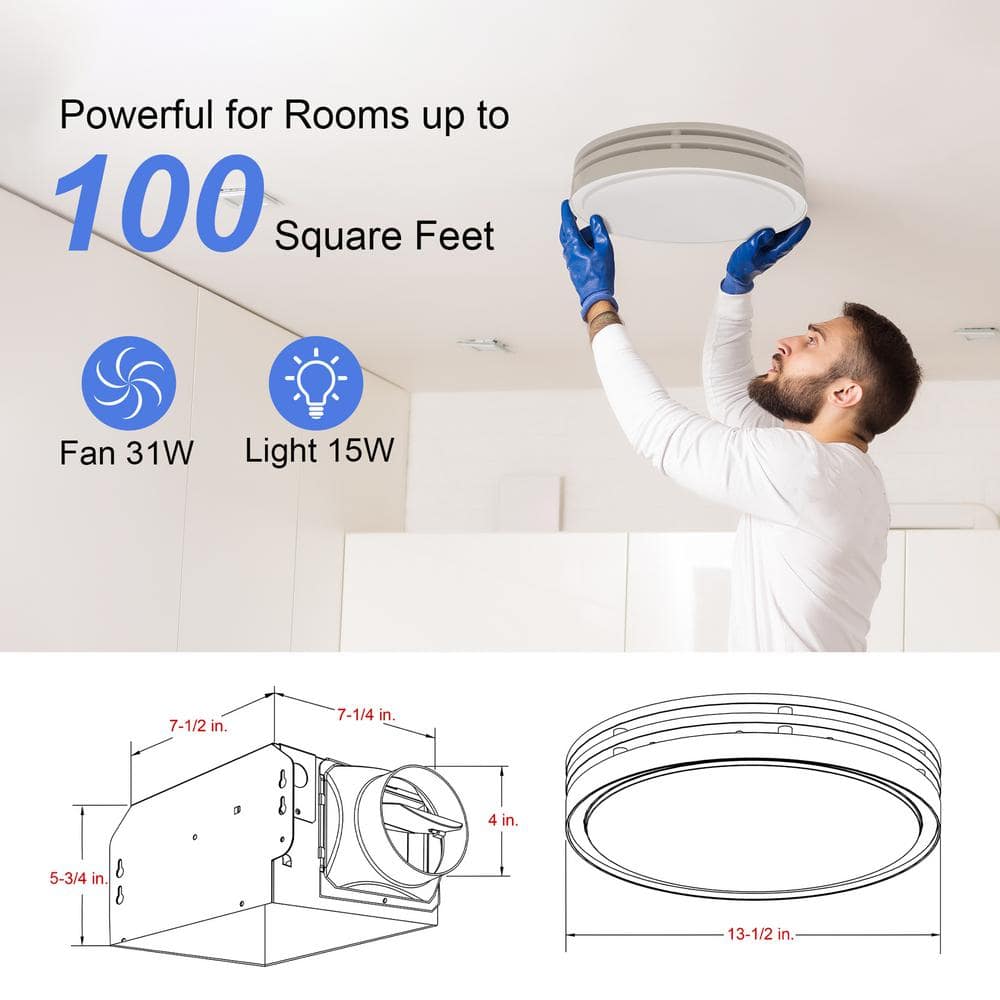 White Round Ceiling Mount Bathroom Exhaust Fan with LED Light