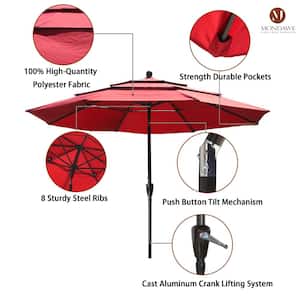 10 ft. Aluminum Pole Outdoor Market Tilt Patio Umbrella 3-Tiers Vented Umbrella in Burgundy