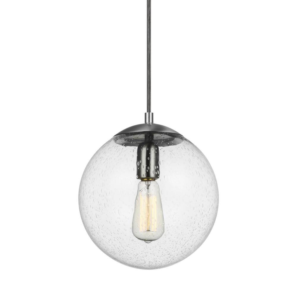 Leo Satin Aluminum Globe Pendant with Clear Seeded Glass