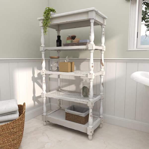 Distressed white shelving unit discount