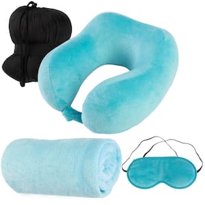 Travel Memory Foam Standard Neck Pillow Set of 3, Blue