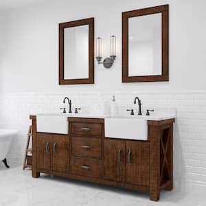 Paisley 72 in. W x 22 in. D Vanity in Rustic Sienna with Marble Vanity Top in White with White Basin and Mirror