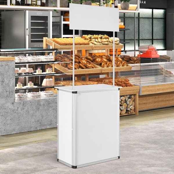 SKYSHALO Promotion Counter Table, Portable Tradeshow Podium Table, 30.91 x 14.96 x 71.46 in., Display Exhibition Stand Booth Fair