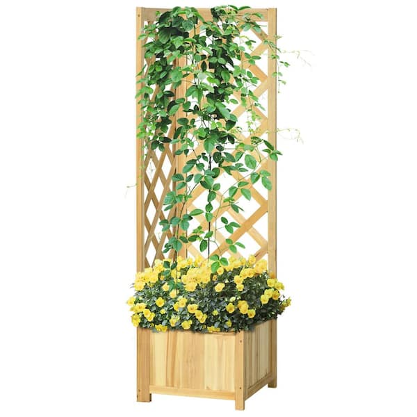 Outsunny Medium 15.75 in. W x 15.75 in. D Natural Wood Planter with Trellis