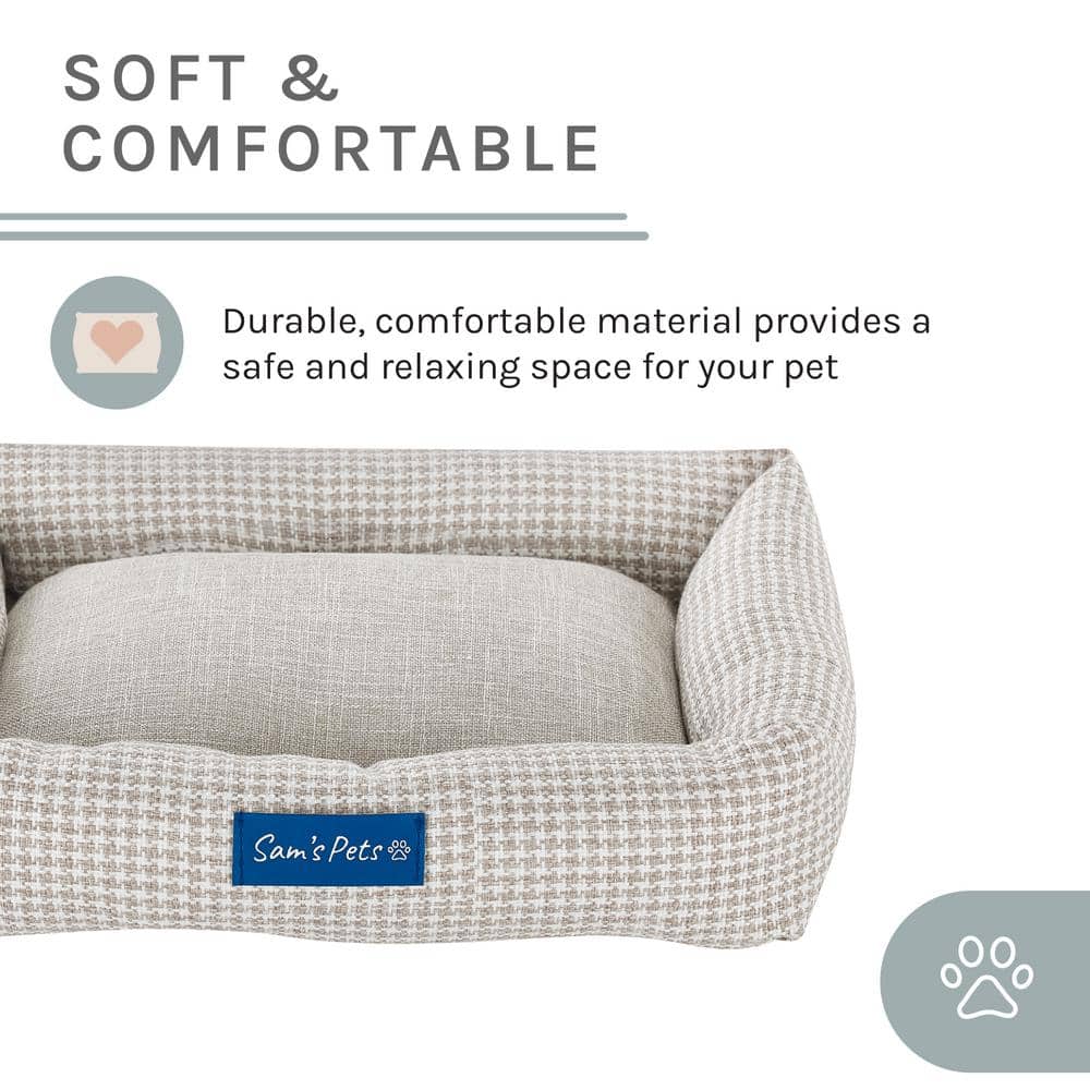 Small Beige Plaid Elevated Outdoor Dog Bed