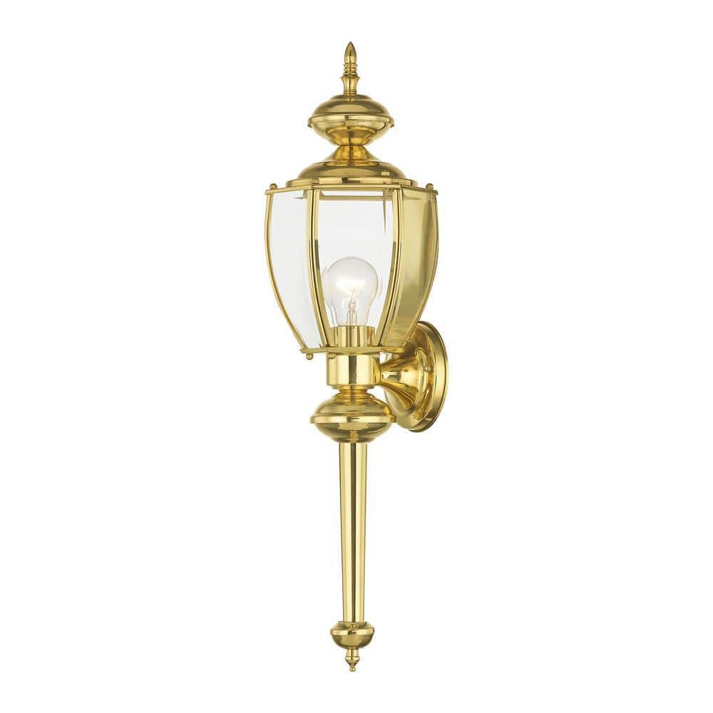 Elegant Polished Brass Outdoor Wall Lantern with Clear Beveled Glass