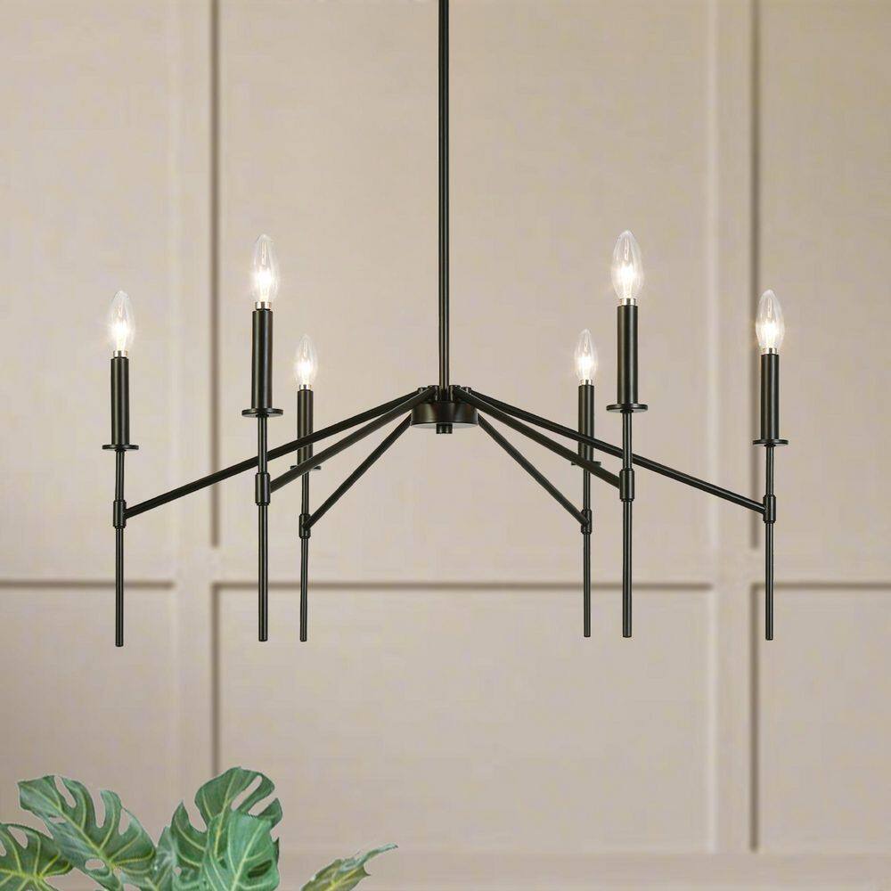 Classic/Traditional 32.7 in. 6-Lights Black Linear Chandelier, Candlestick Large Chandelier, Living Room Ceiling Light price history on PriceWatchPro