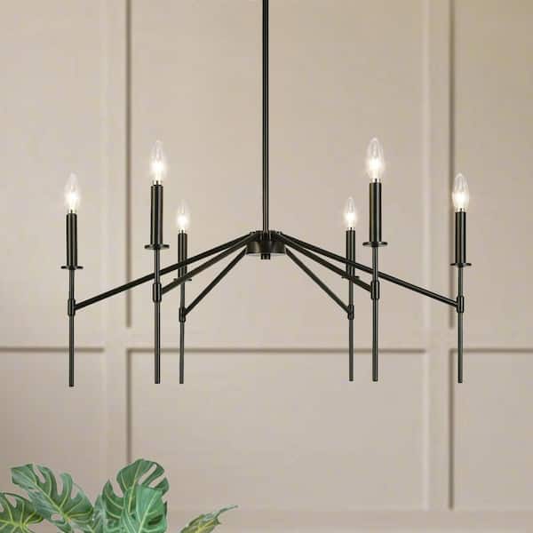 Classic/Traditional 32.7 in. 6-Lights Black Linear Chandelier, Candlestick Large Chandelier, Living Room Ceiling Light