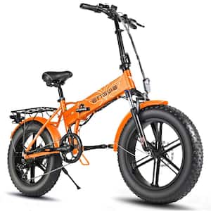 20 in. Orange Upgraded 750-Watt Folding Mountain 7-Speed Gear E-Bike with Removable Lithium Battery