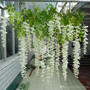 45 in. Artificial Silk White Wisteria Mixed Flower Vines (Set of 60-Piece)