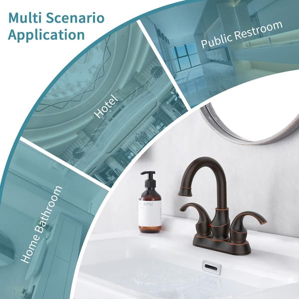 Staykiwi 4 in. Centerset Double Handle Mid Arc Bathroom Faucet with Drain Kit Included in Oil Rubbed Bronze