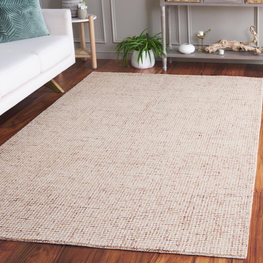 Rust and Ivory Rectangular Handmade Tufted Wool Area Rug 5x8