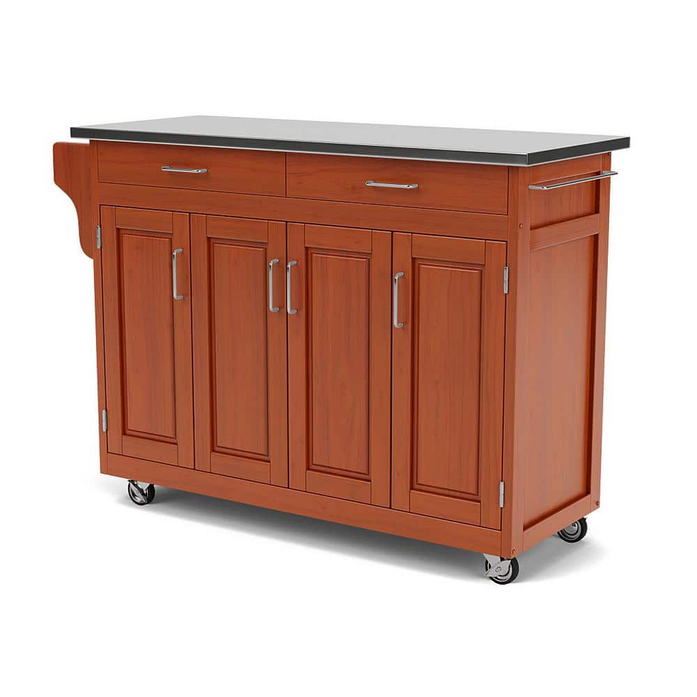 Stainless Steel Top Oak Kitchen Cart with Spice Rack